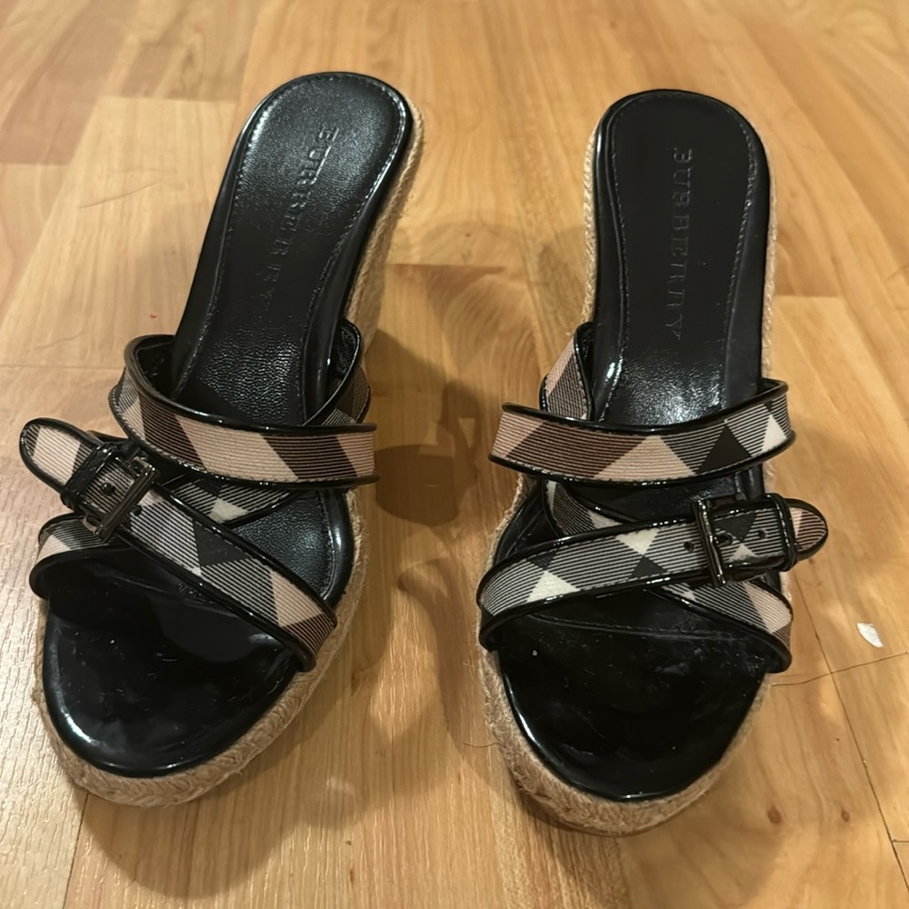 Burberry wedge Nova Sandals excellent condition